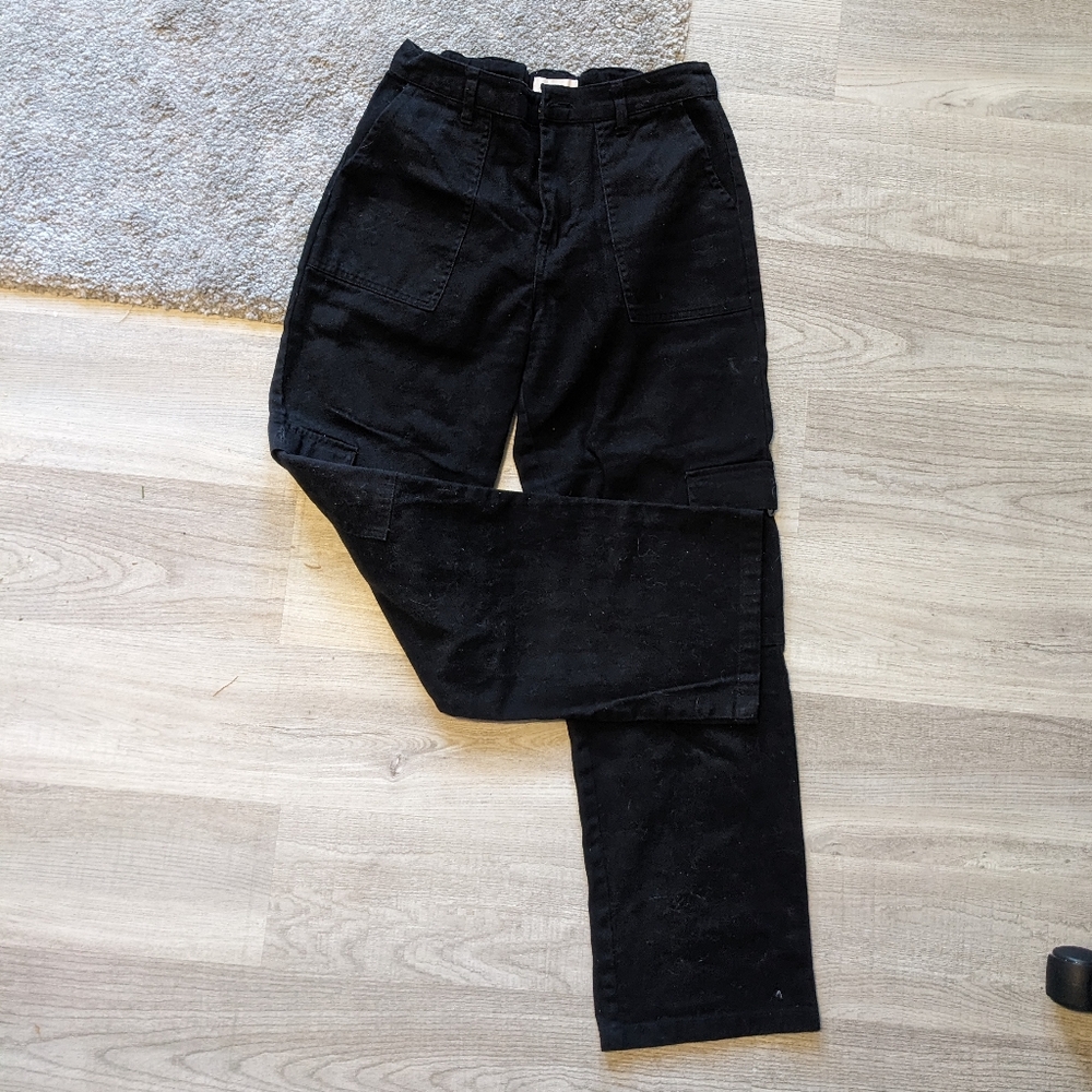 black high waisted straight leg cargo jeans